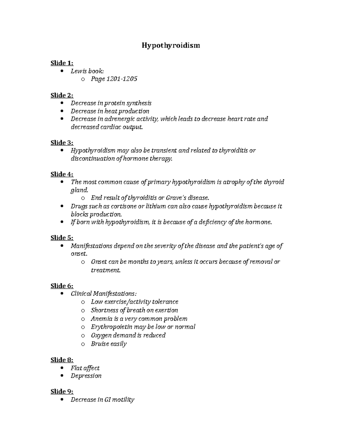 Hypothyroidism - Lecture notes 5 - Hypothyroidism Slide 1: Lewis book ...