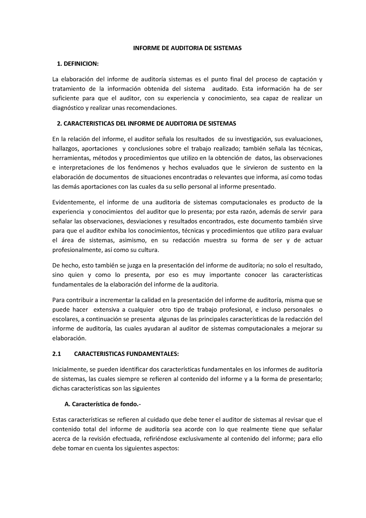 Informe De Auditoria De Sistemas Business English 30103073 Studocu