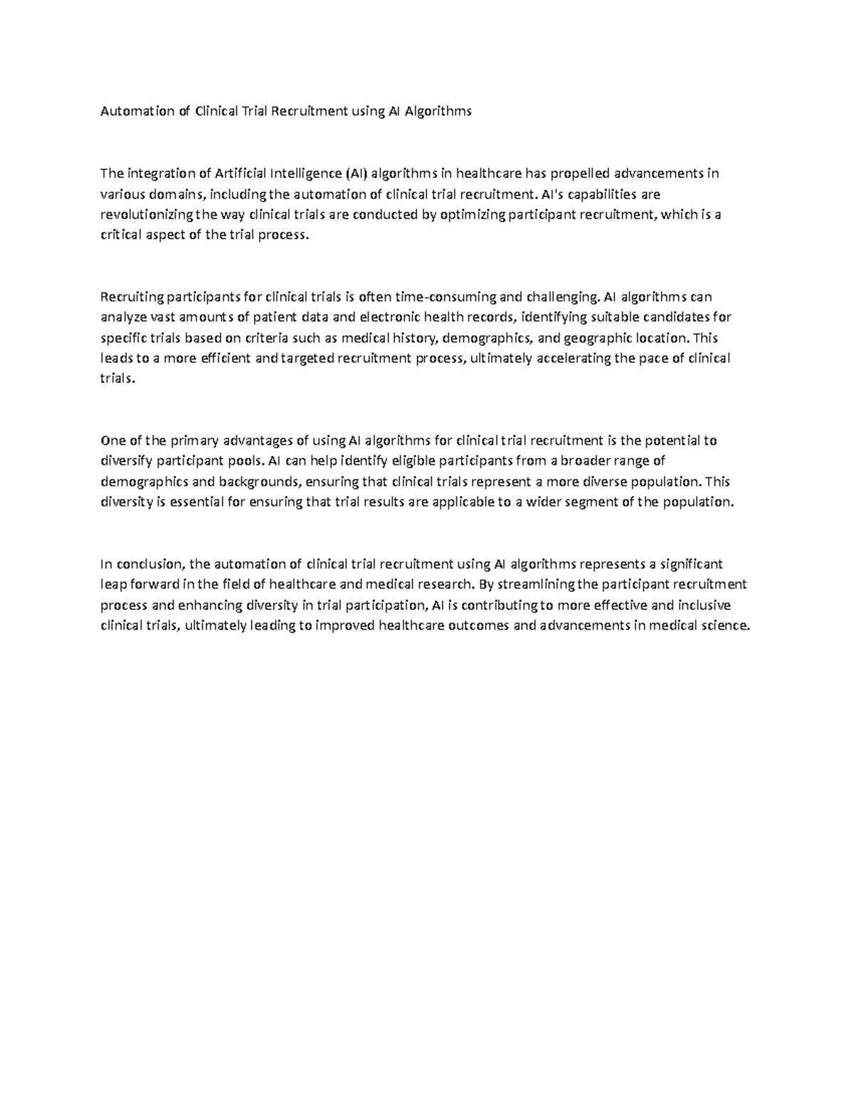 Automation of Clinical Trial Recruitment using AI Algorithms - AI's ...