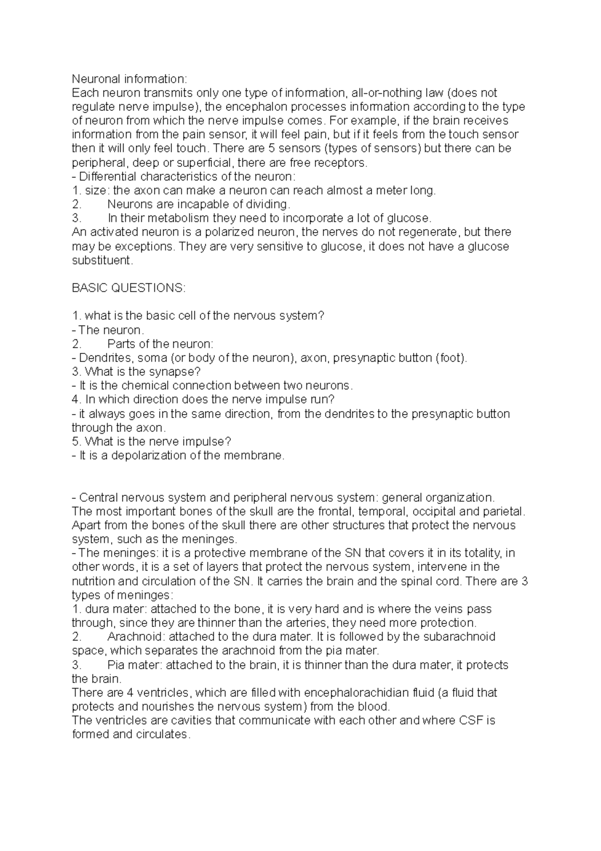 Neuronal information - Study guide - Neuronal information: Each neuron ...
