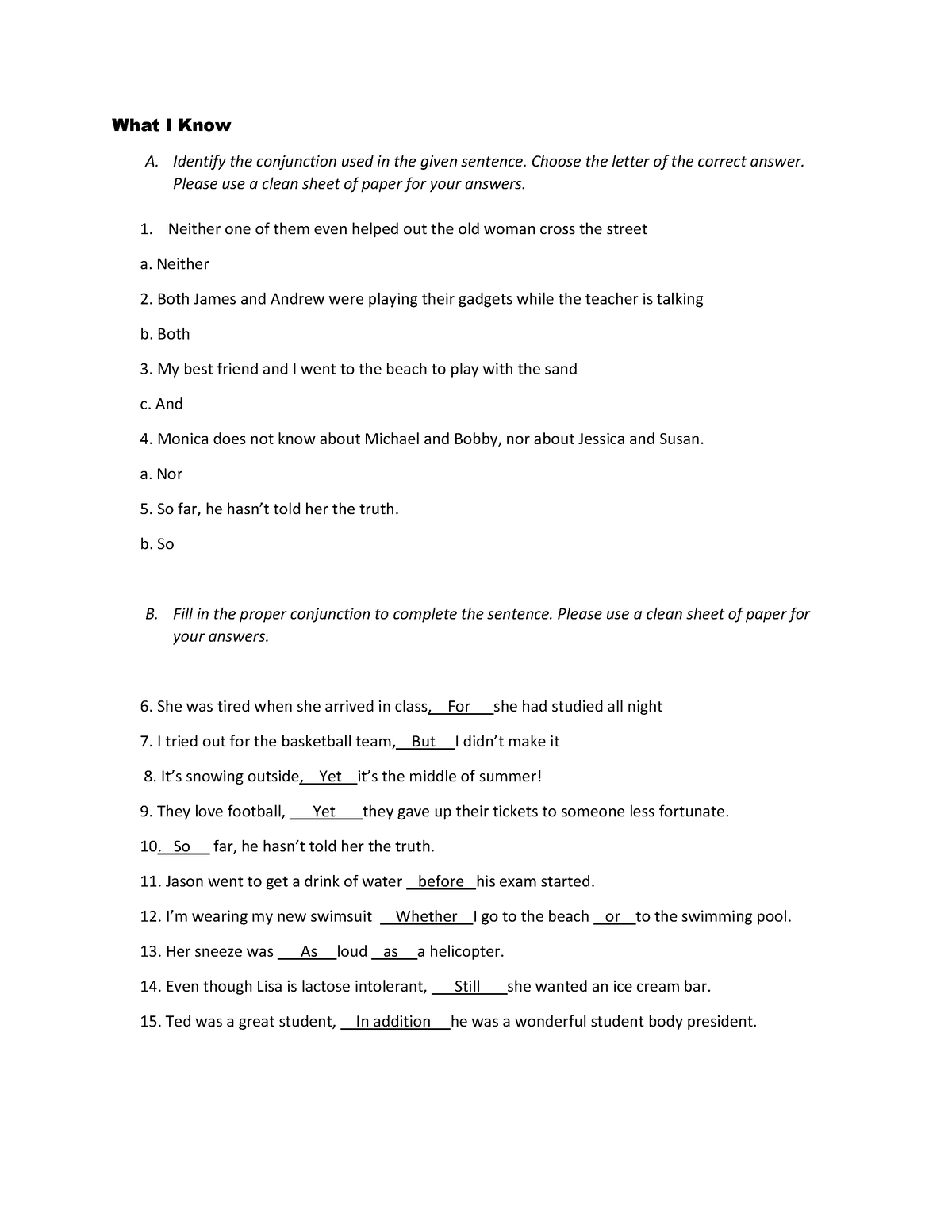 English Quarter 2-Module 2 - What I Know A. Identify The Conjunction ...