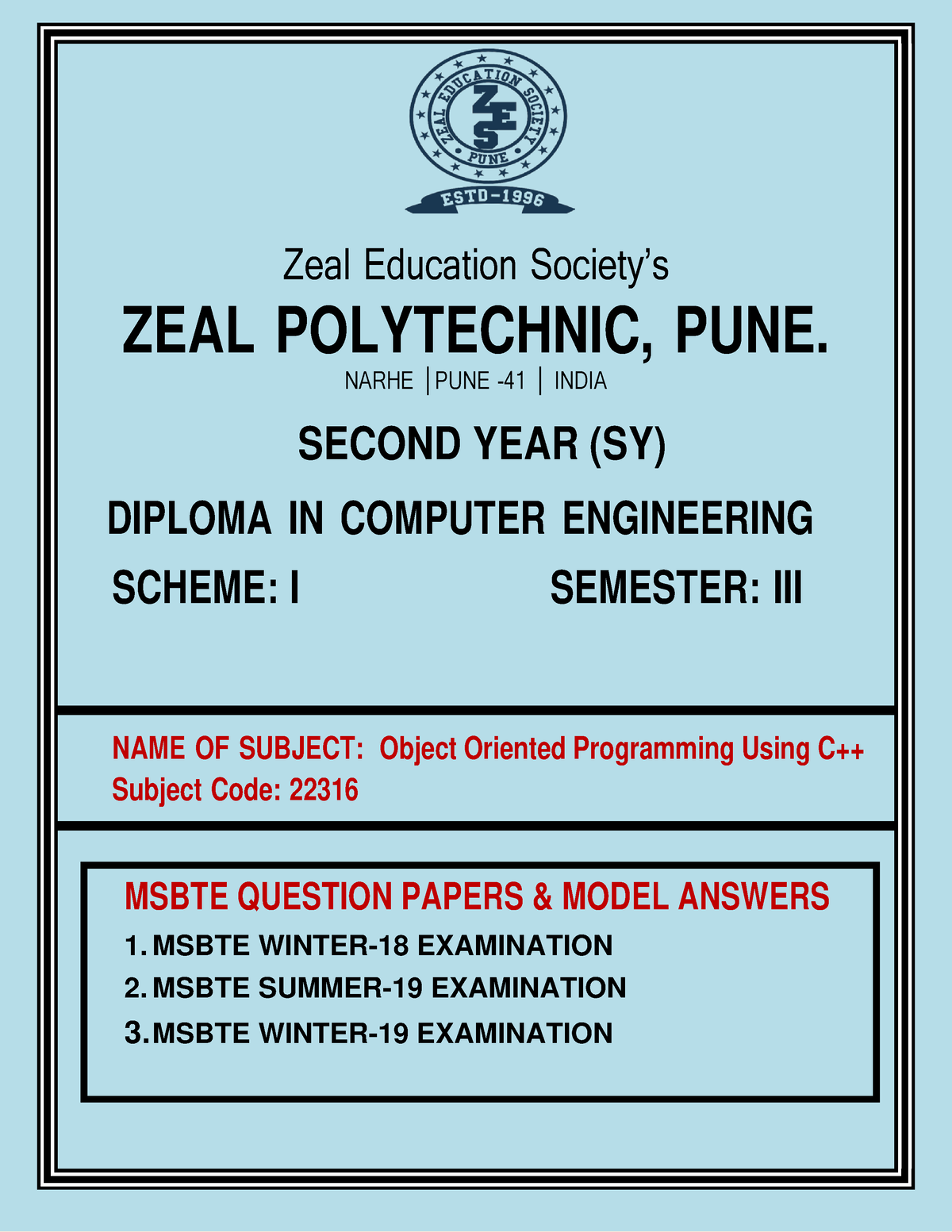 SY SEM III 22316 QP Model Answers OOP - Page 1 Of 10 MSBTE QUESTION ...