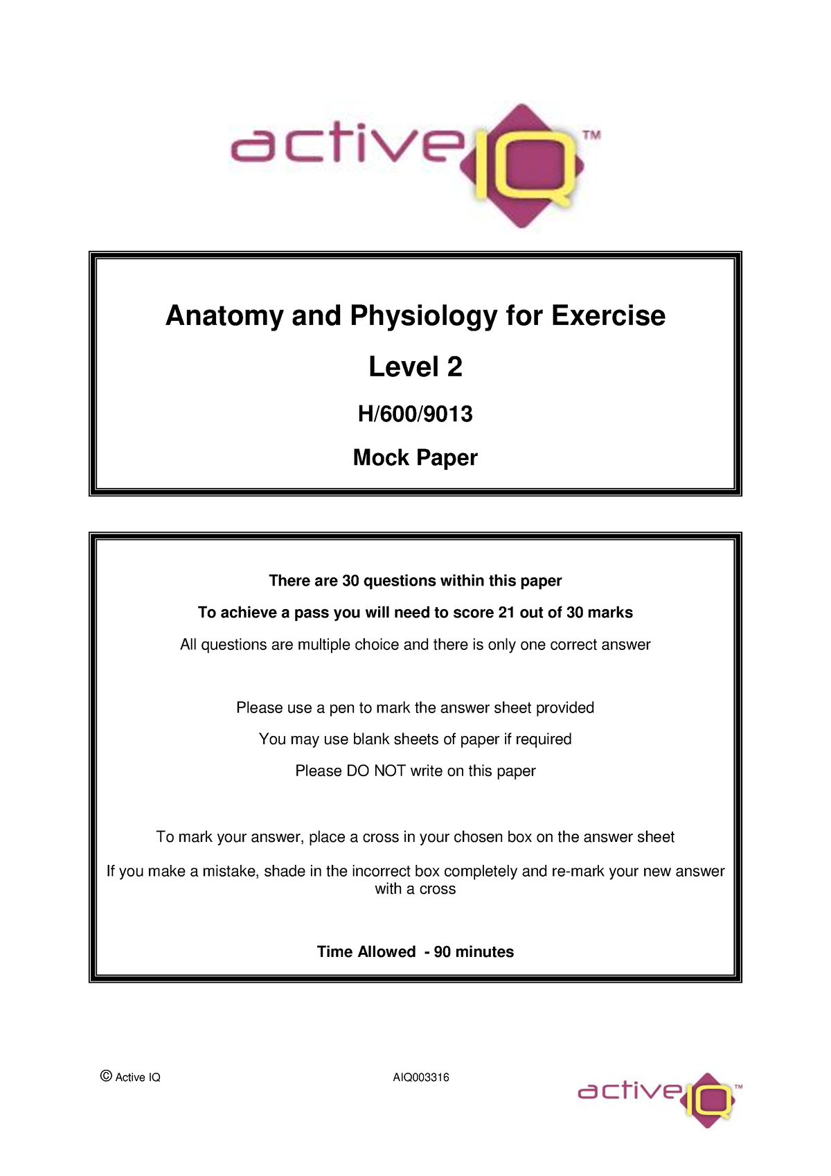 Unit 1 Ap For Exercise L2 Mock Paper Anatomy And Physiology For