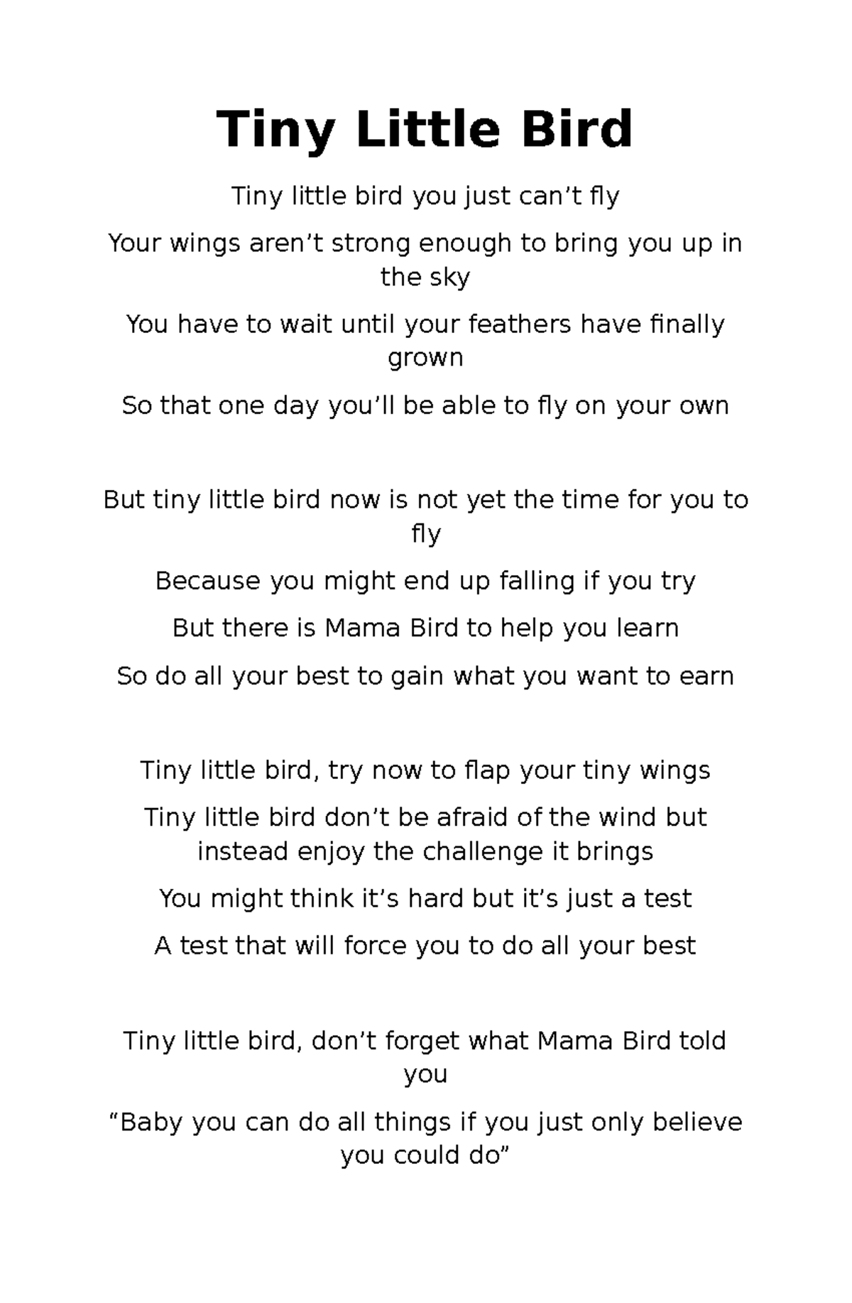 Tiny Little Bird - amazing - Tiny Little Bird Tiny little bird you just ...