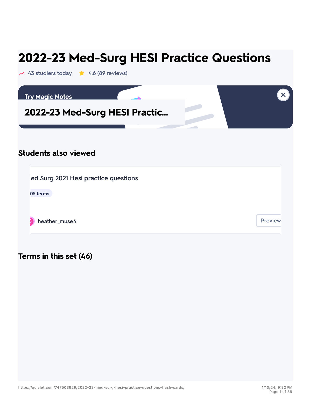 MedSurg HESI Practice Questions Flashcards Quizlet 202223 MedSurg