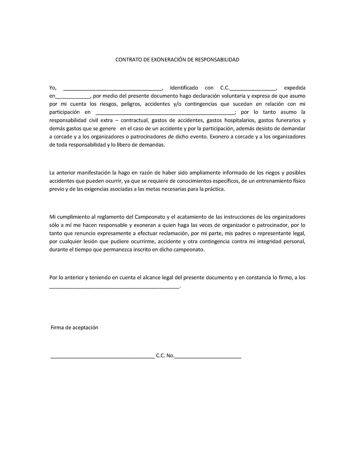 Contrato DE Exoneracion DE Responsabilidad  Introducción al derecho