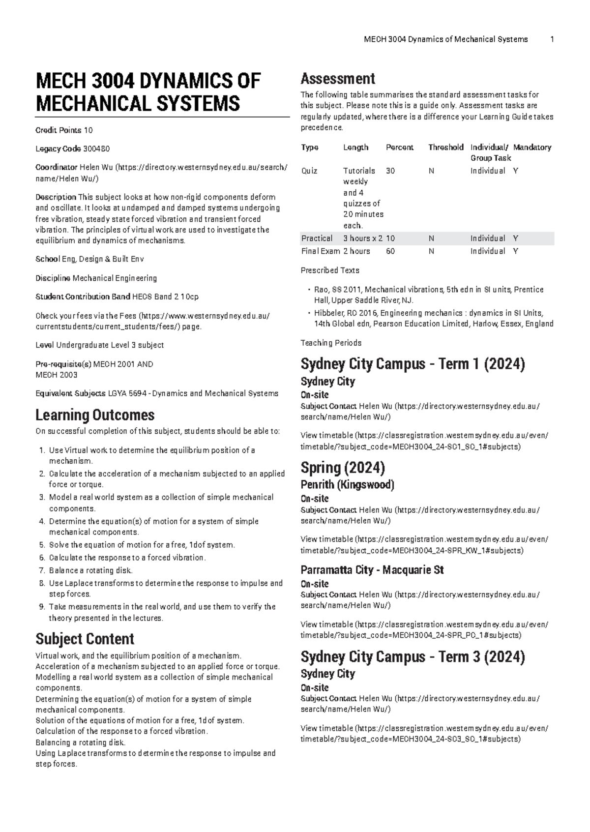 MECH 3004 Dynamics of Mechanical Systems - westernsydney.edu/search ...
