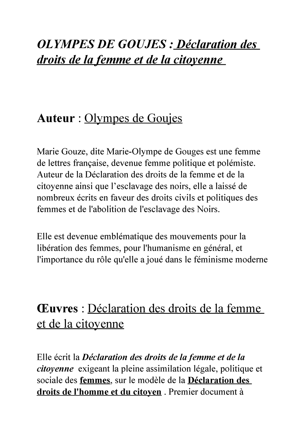 introduction dissertation sur olympe de gouge