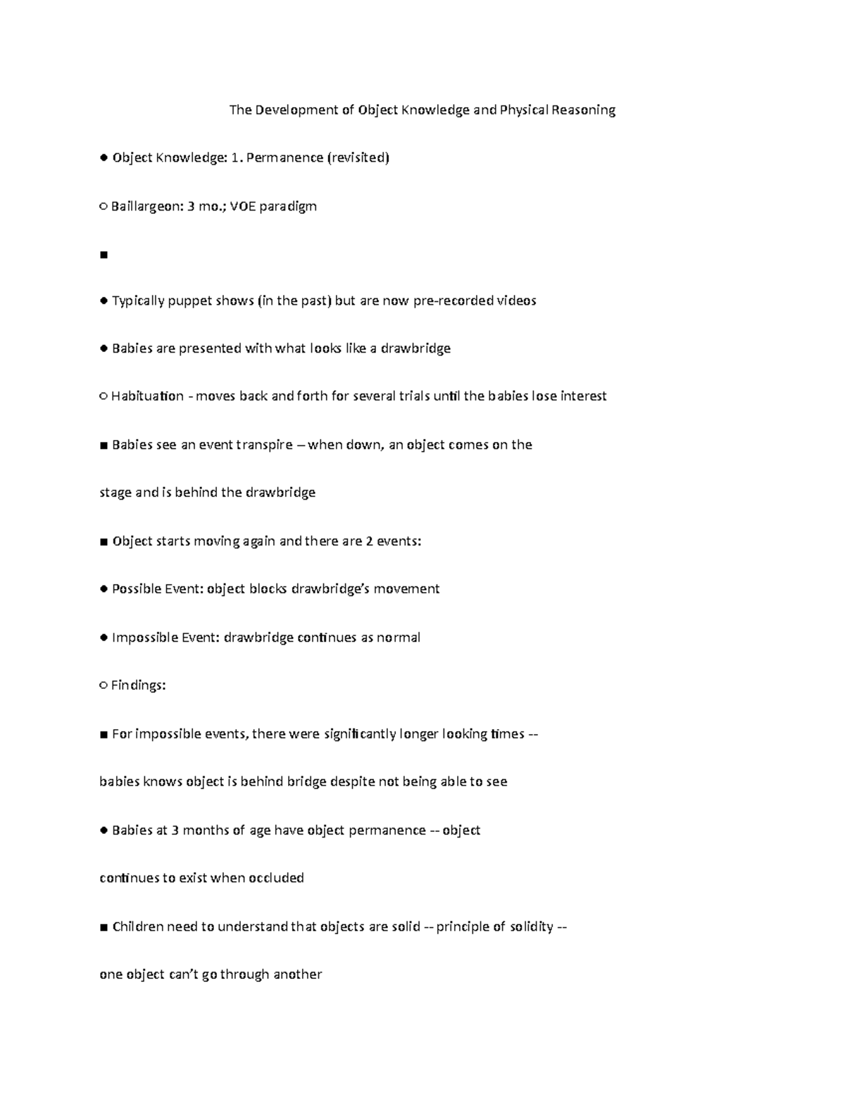 The Development of Object Knowledge and Physical Reasoning - Permanence ...