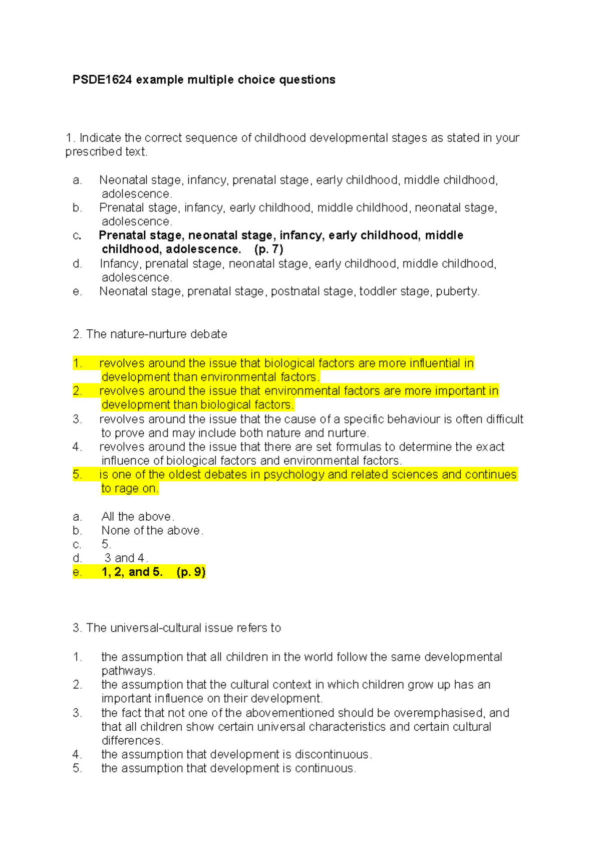 Examples OF Possible Multiple Choice Questions FOR PSDE1624 - PSDE1624 ...