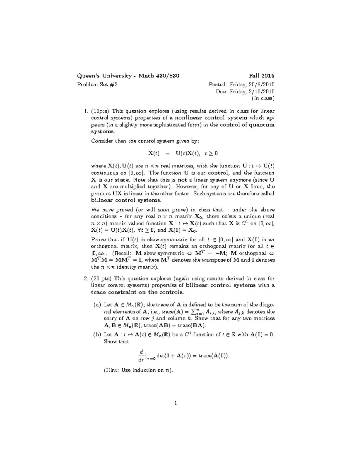 Seminar assignments - homework 2 solutions - University Math Problem ...