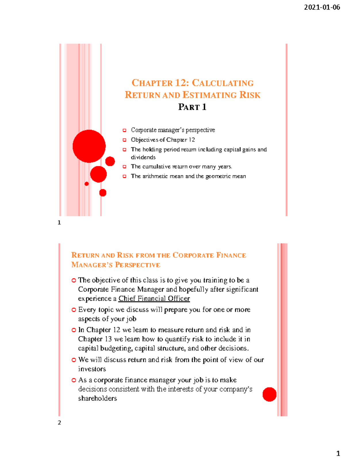 C12 Calculating Return and Estimating Risk - CHAPTER12: CALCULATING ...