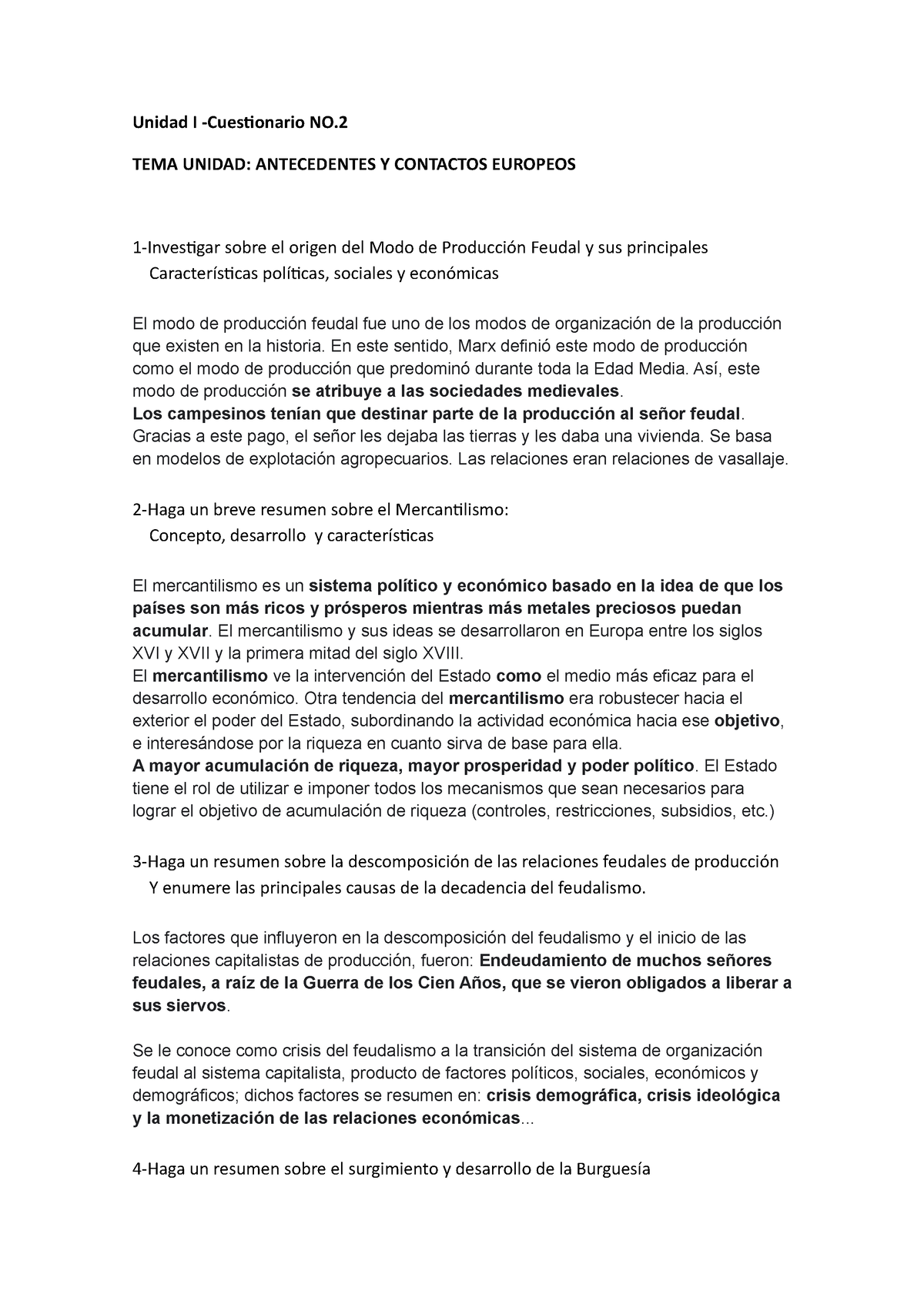 Cuestionario No.2 De La Unidad I. Antecedentes Y Contactos... (13 ...