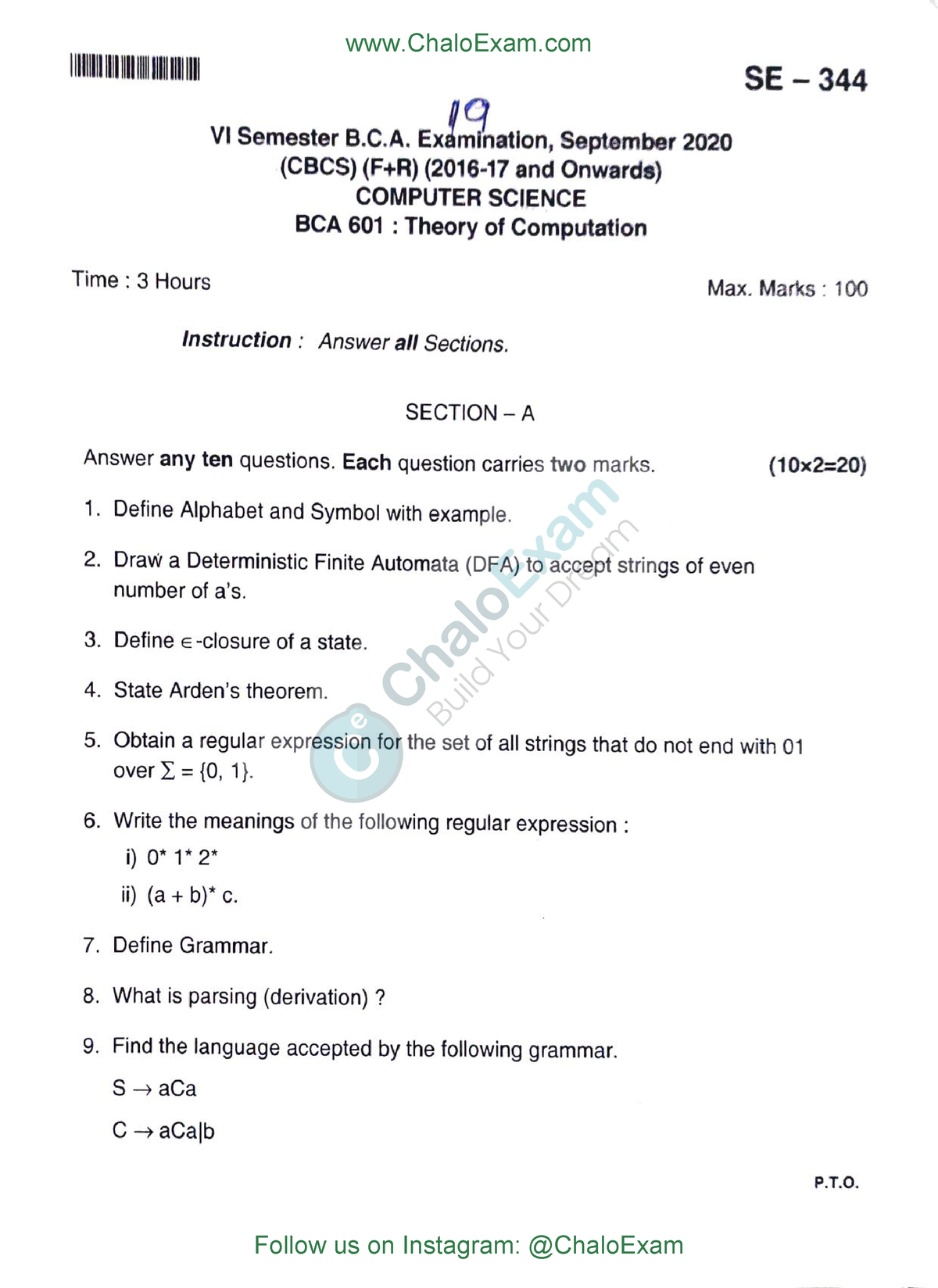 2020 - Question Paper 2020 TOC - SE - VI Semester B. Examination ...