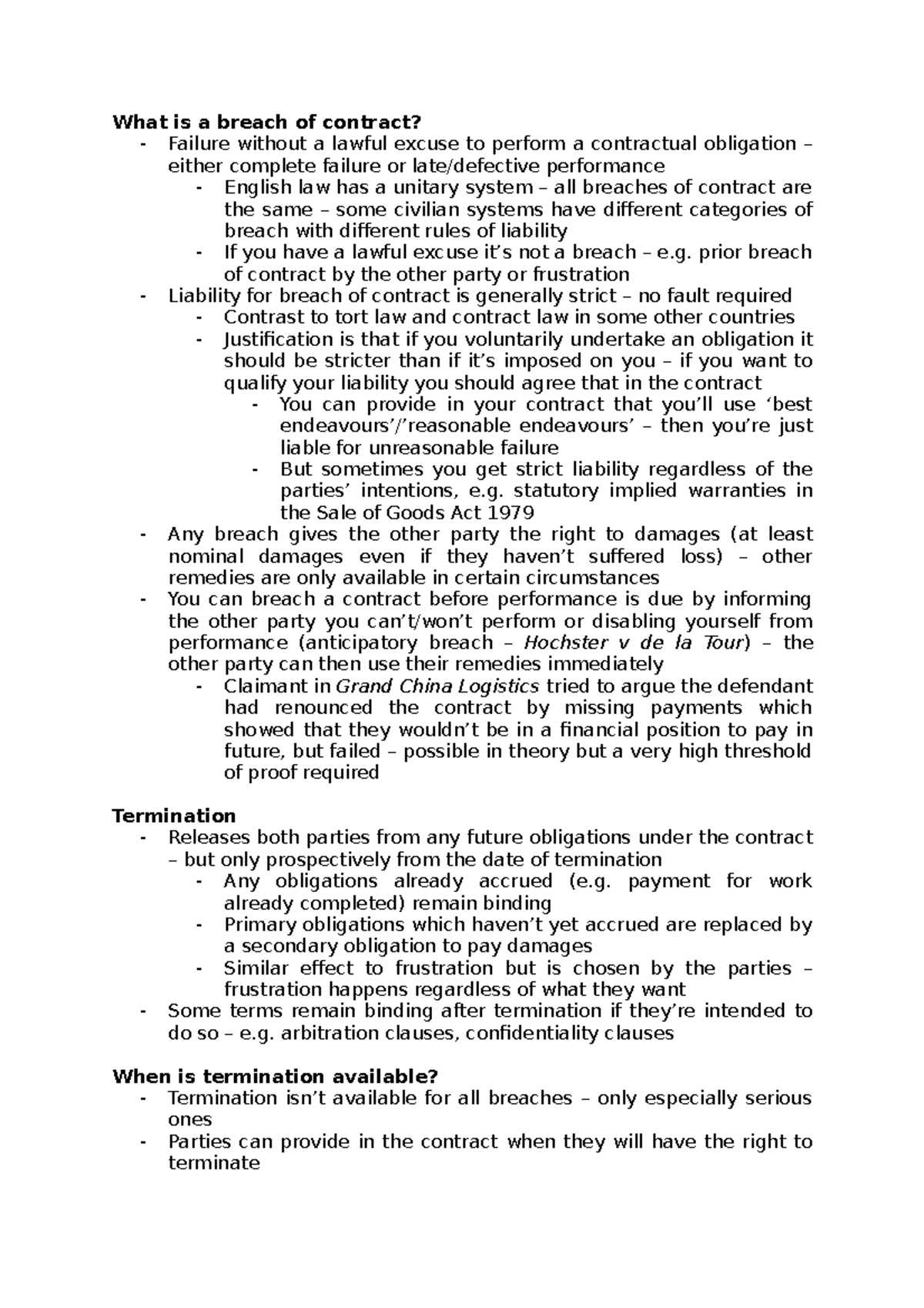 11 - Remedies - Lecture notes 11 - What is a breach of contract ...
