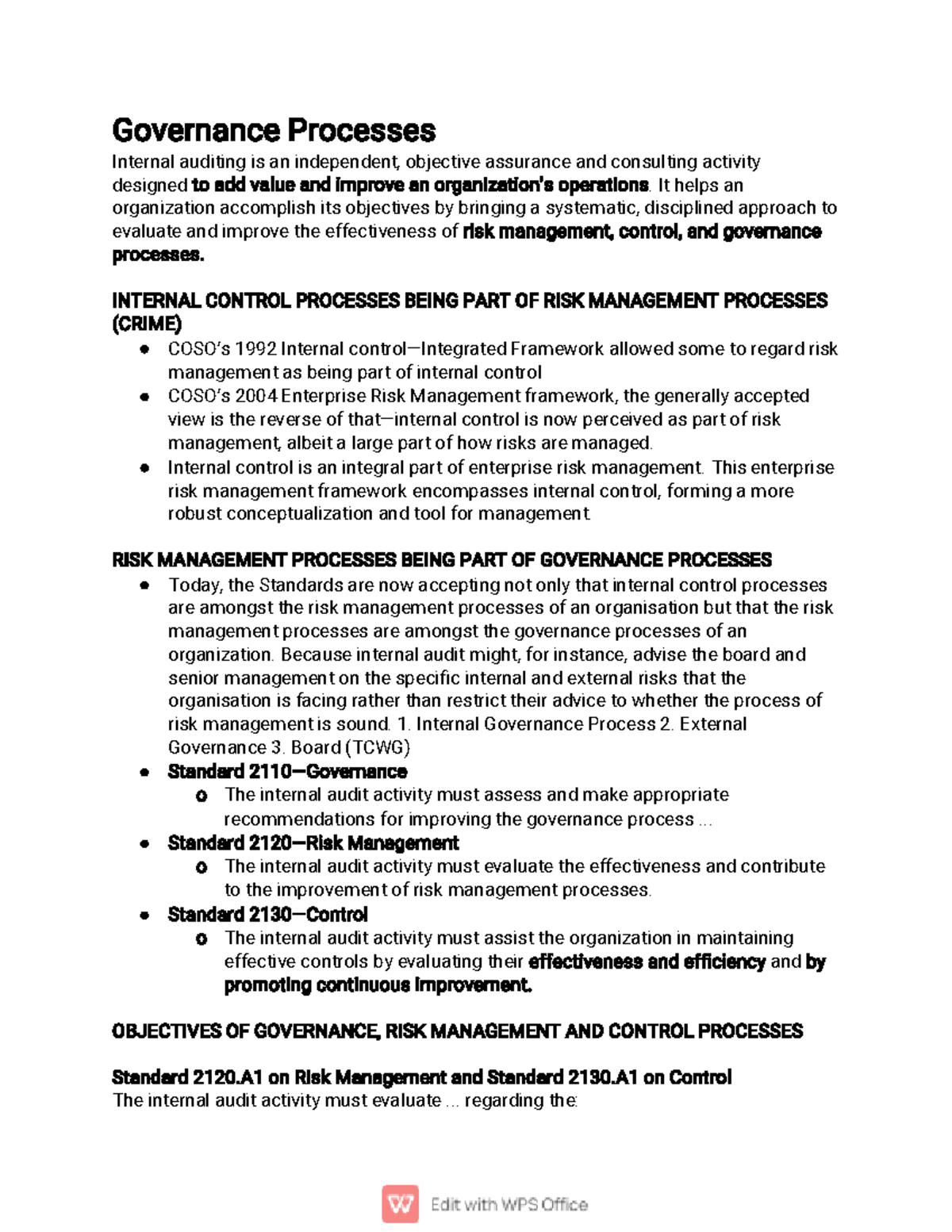 Governance-Processes - Governance Processes Internal auditing is an ...