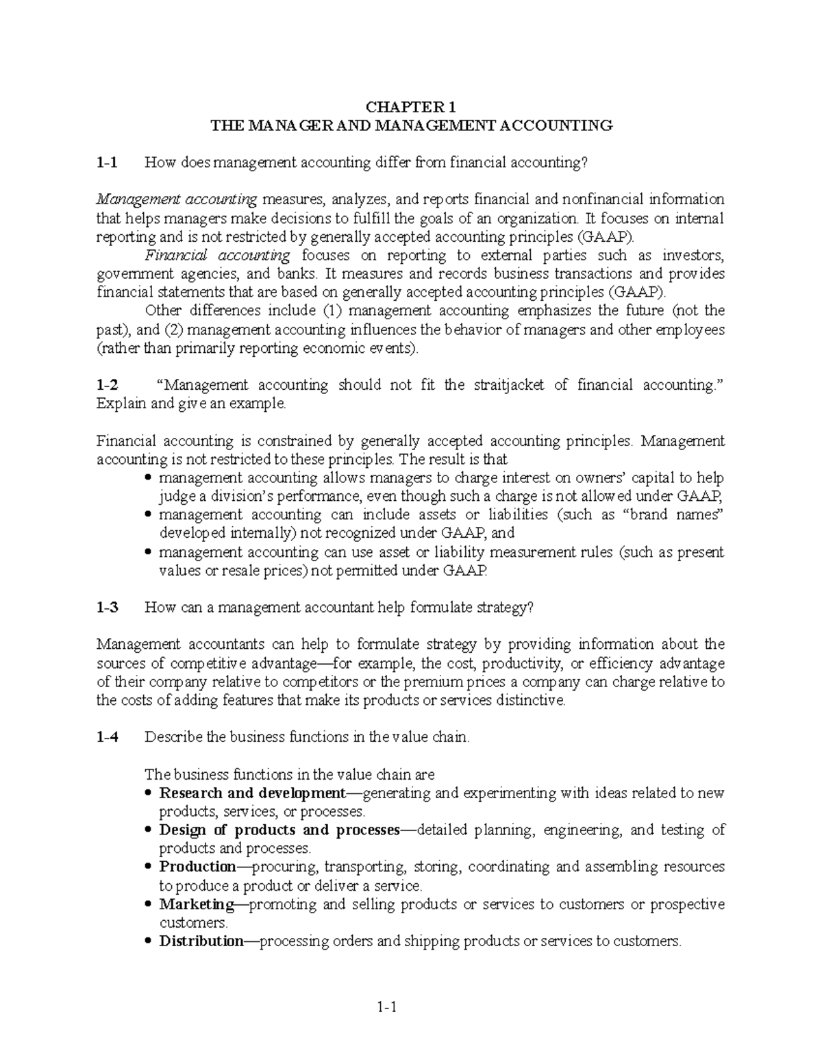 HORN Ch01 SM - Chapter Solutions - CHAPTER 1 THE MANAGER AND MANAGEMENT ...