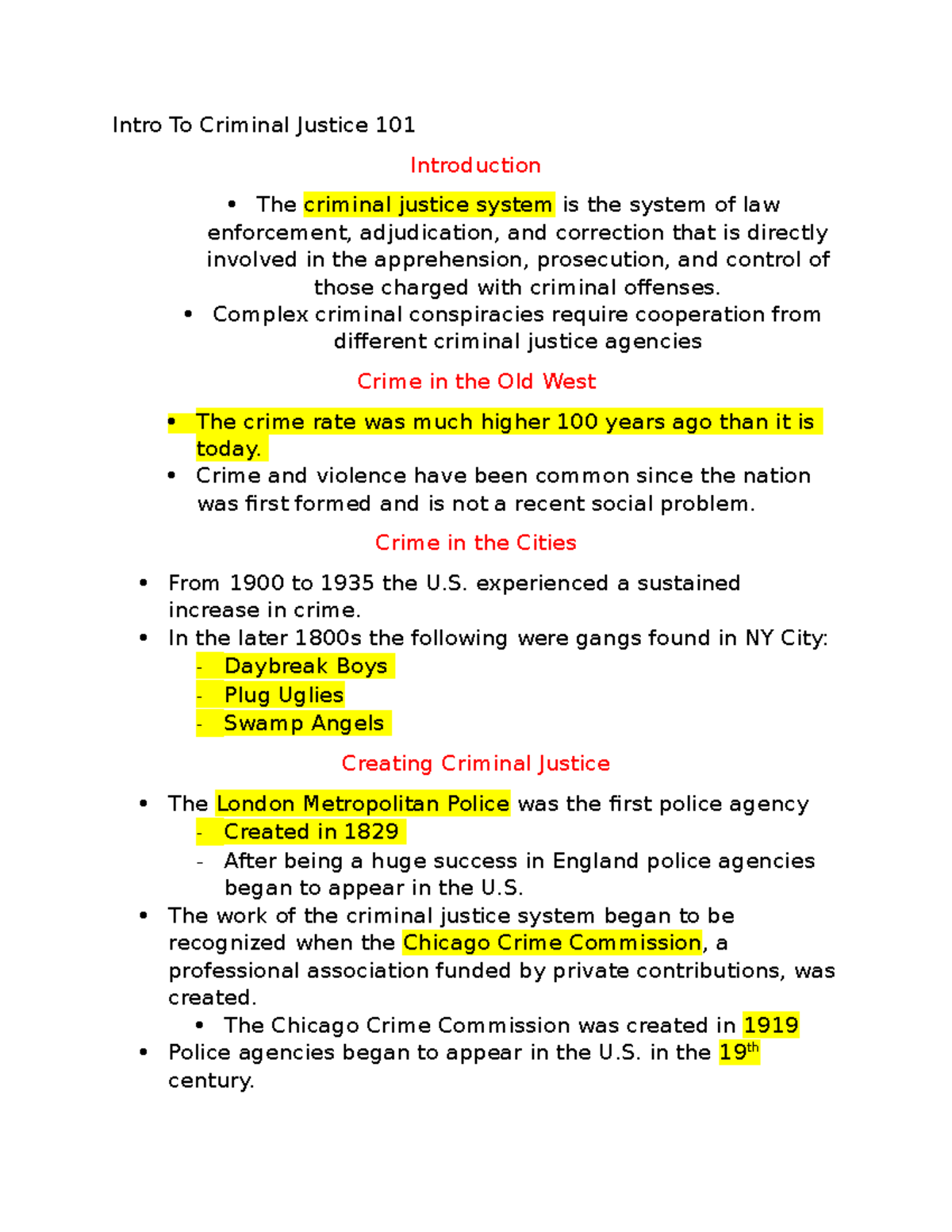 CJ Notes Ch. 1 - Intro To Criminal Justice 101 Introduction The ...