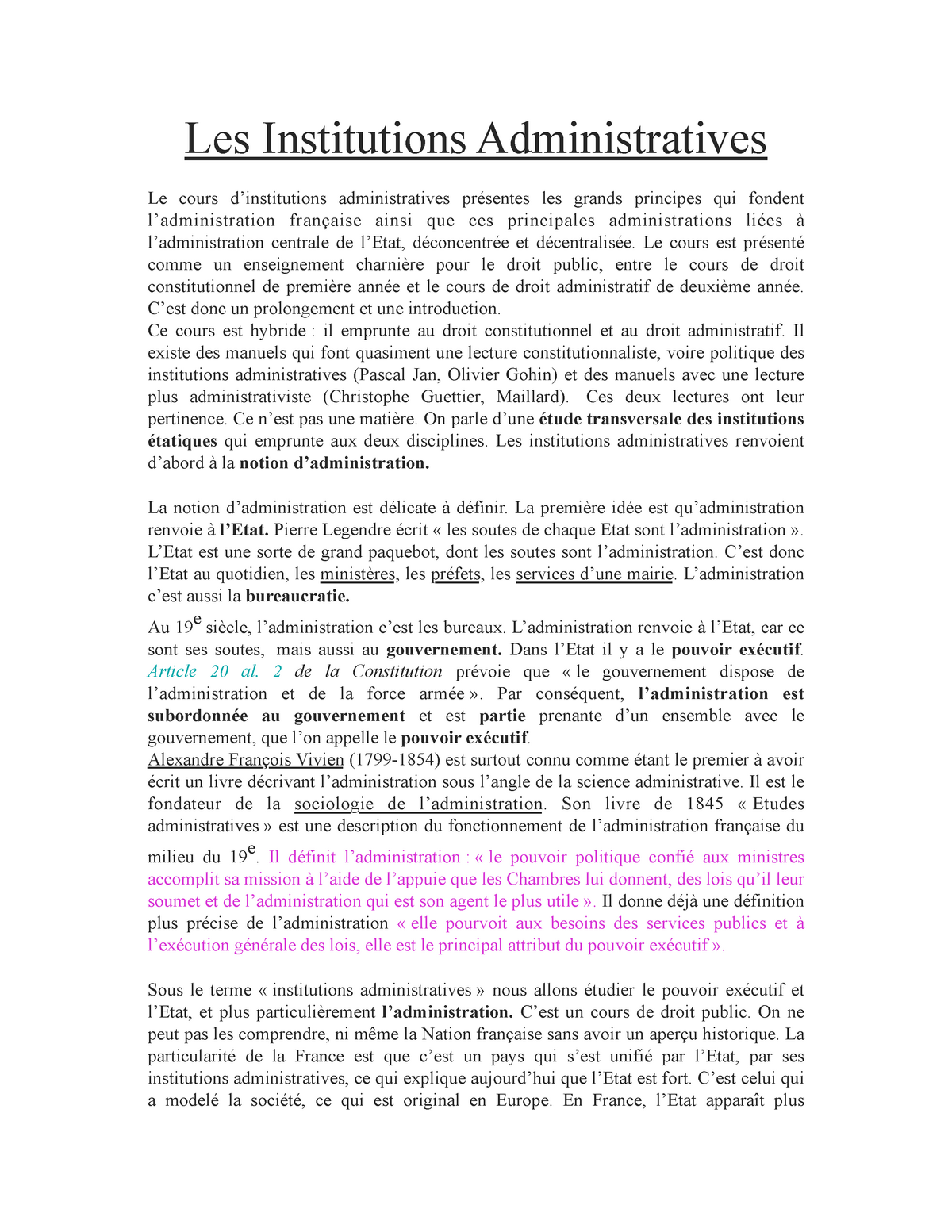 IA  cours  Les Institutions Administratives Le cours d’institutions