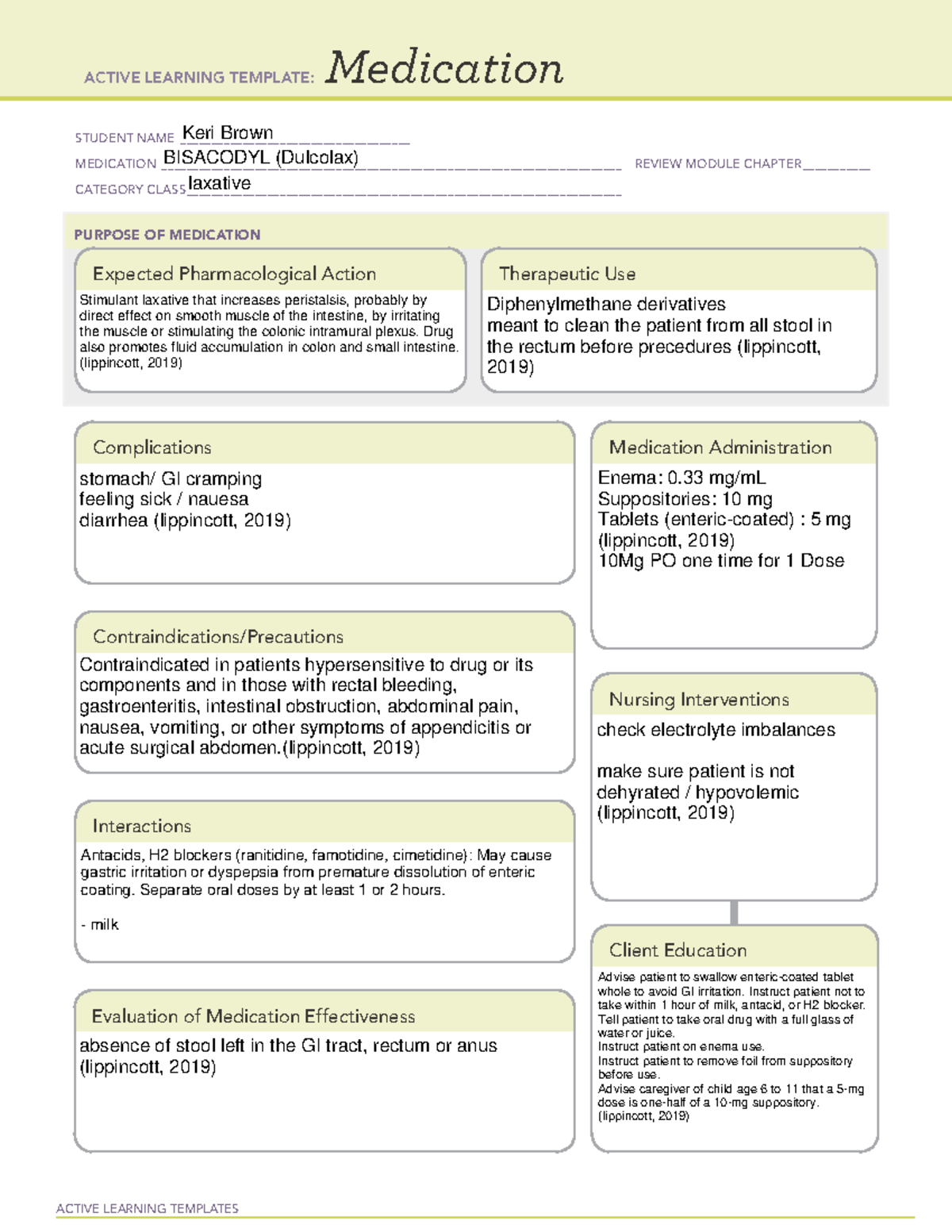 Bisacodyl - med sheet - ACTIVE LEARNING TEMPLATES Medication STUDENT ...