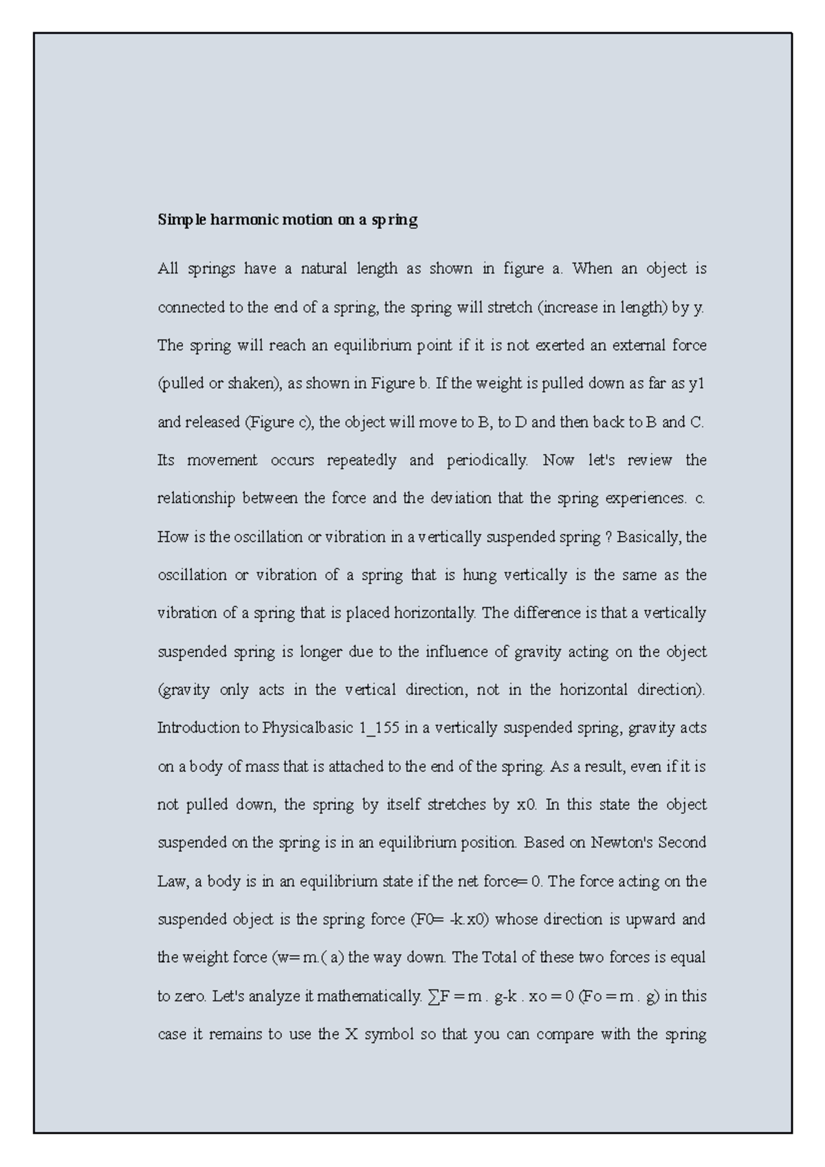 Materials Notes - Simple harmonic motion on a spring - Simple harmonic ...