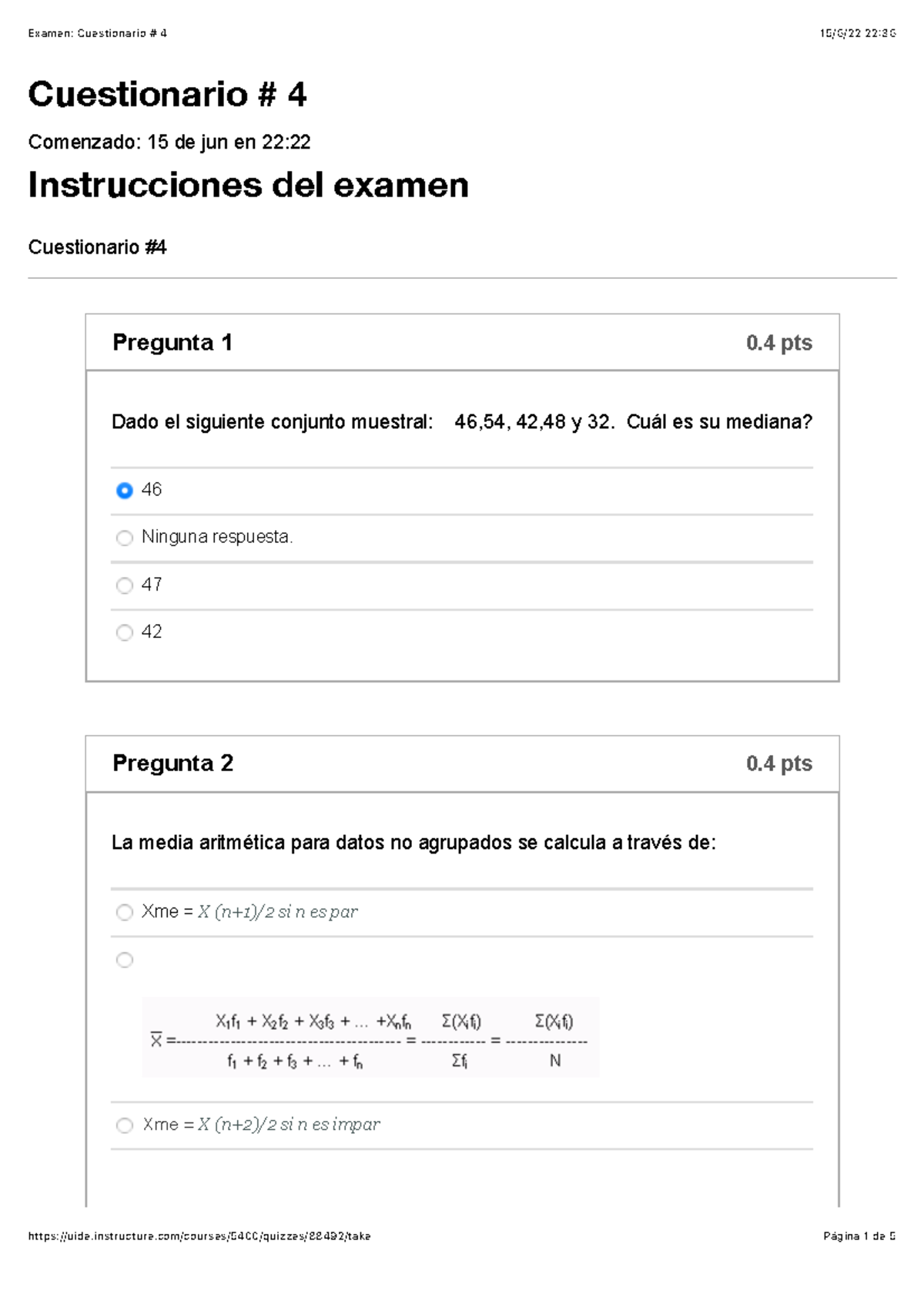 Examen Cuestionario Cuestionario Comenzado De Jun En Instrucciones Del Examen