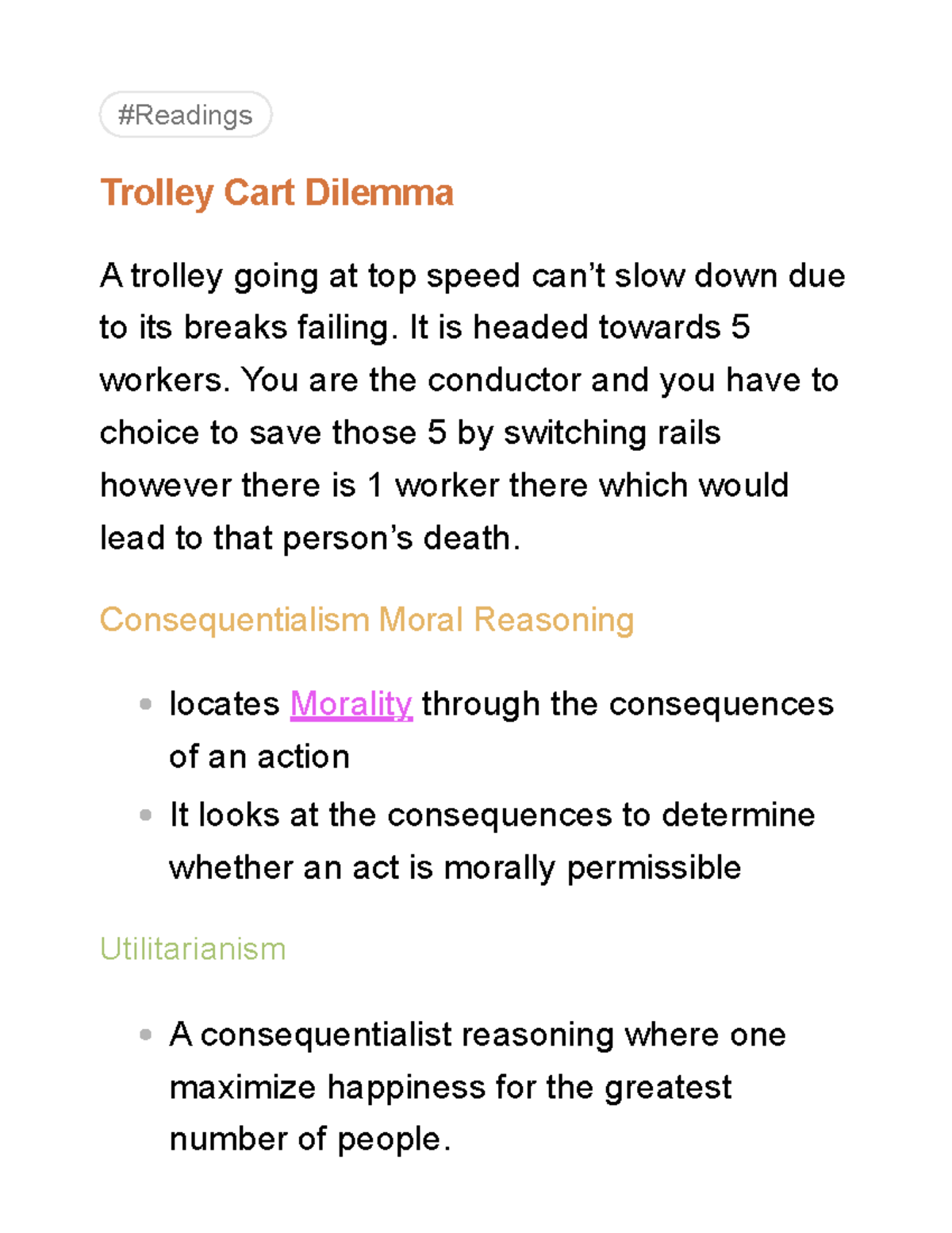 The Moral Side of Murder - #Readings Trolley Cart Dilemma A trolley ...