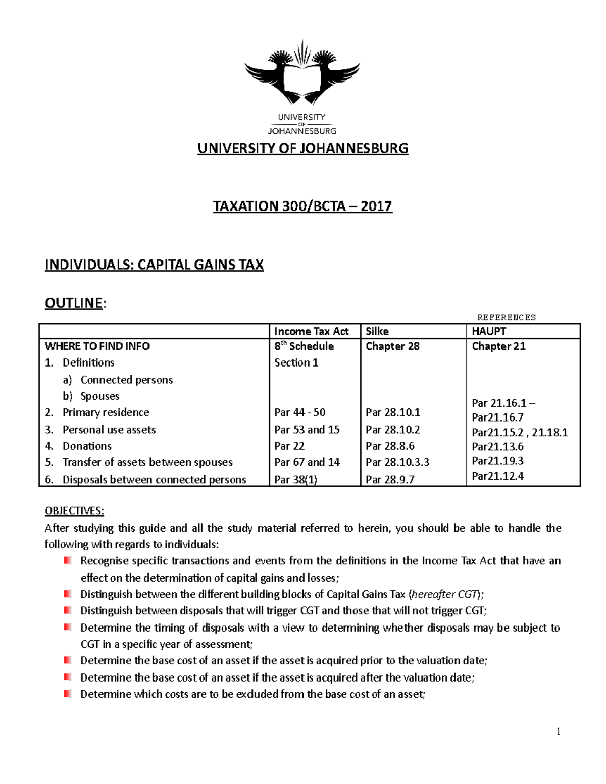 Individuals Capital Gains Tax 2017 - UNIVERSITY OF JOHANNESBURG ...