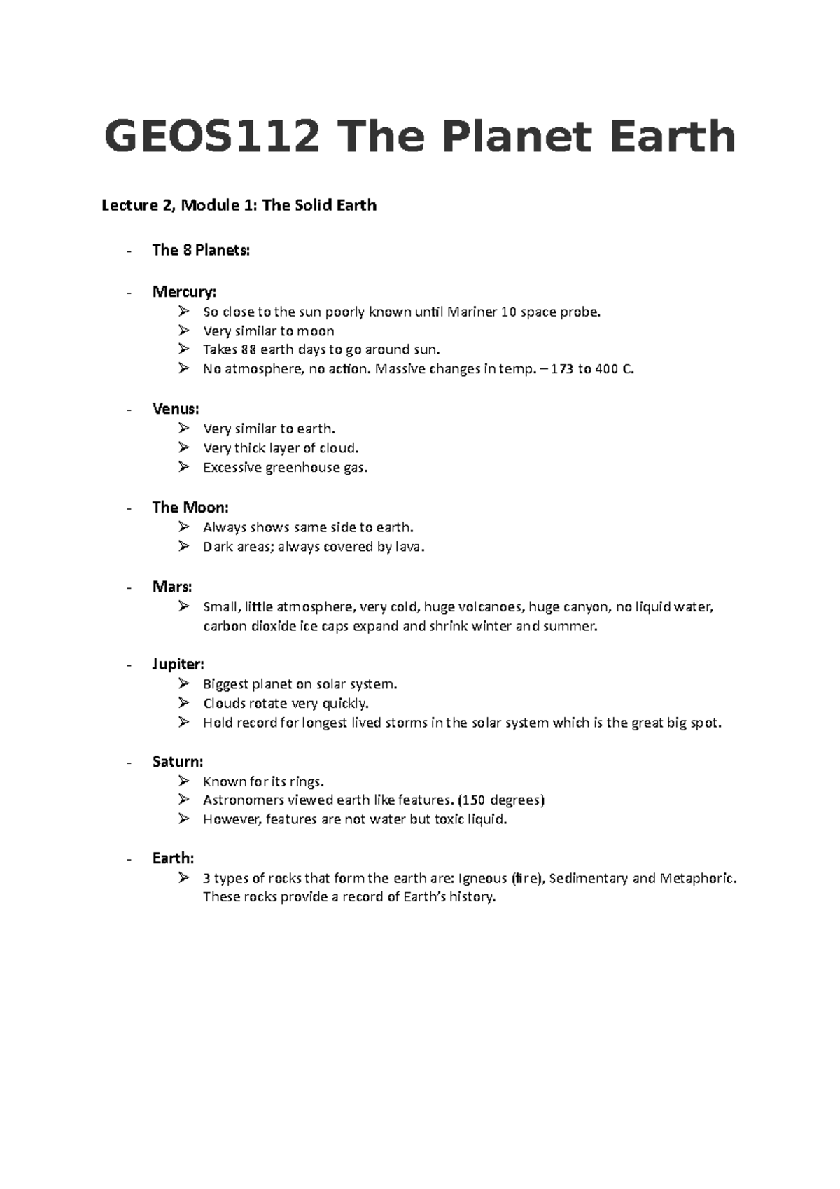 GEOS112 - Notes - The Planet Earth - GEOS112 The Planet Earth Lecture 2 ...