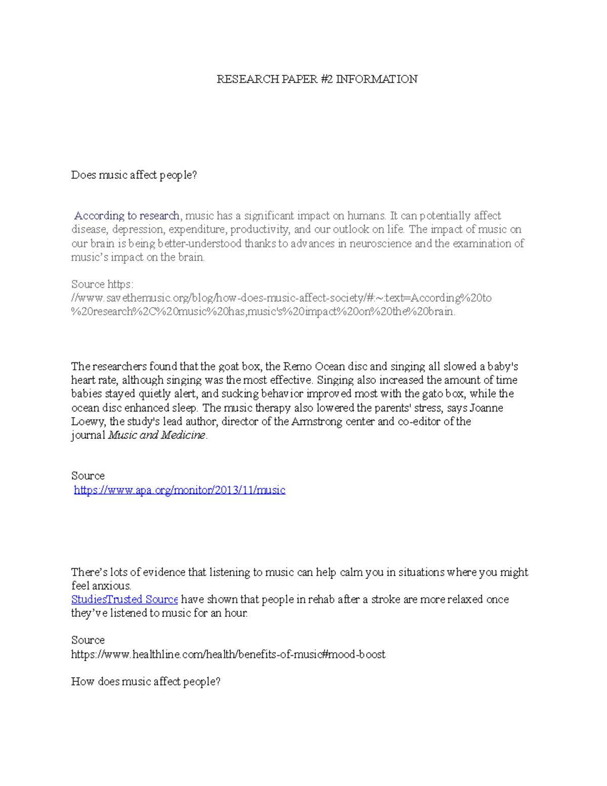 Research Paper #2 Information - RESEARCH PAPER #2 INFORMATION Does ...