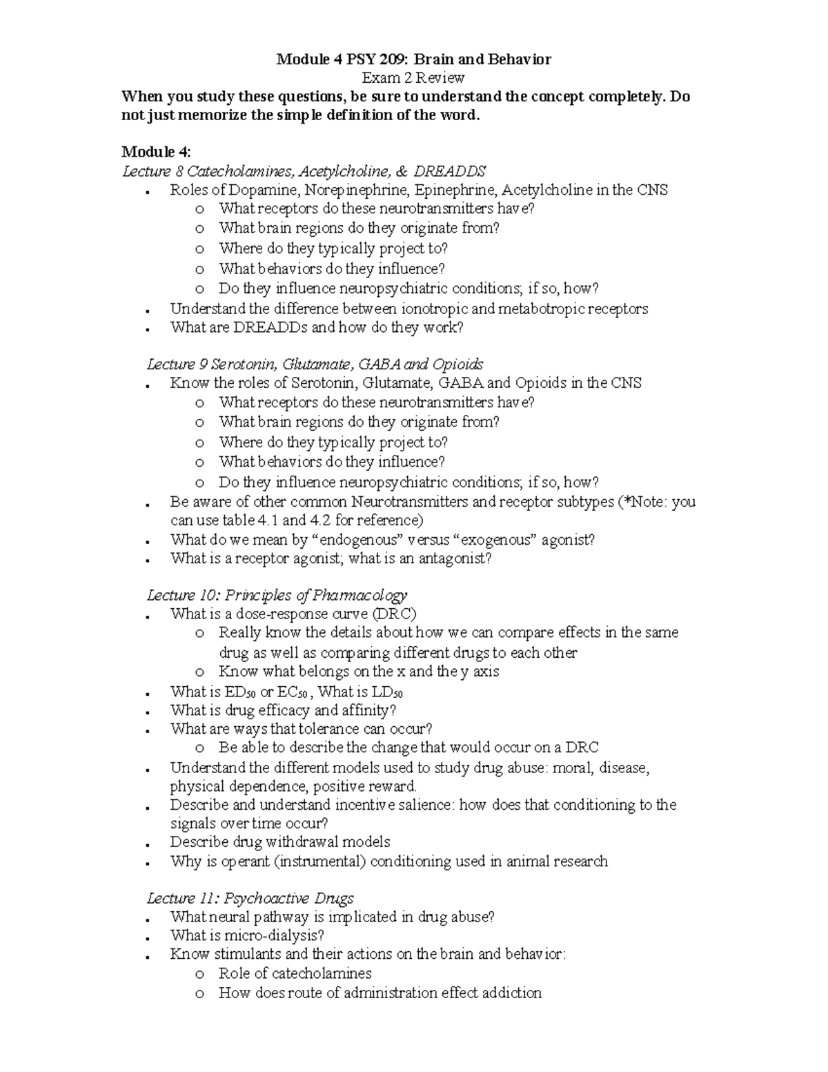 EXAM 2 Module 4 Study Guide - Module 4 PSY 209: Brain And Behavior Exam ...