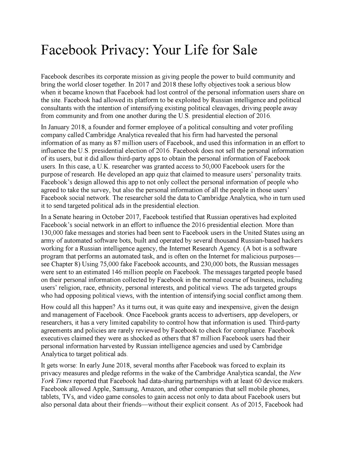 case study facebook privacy your life for sale