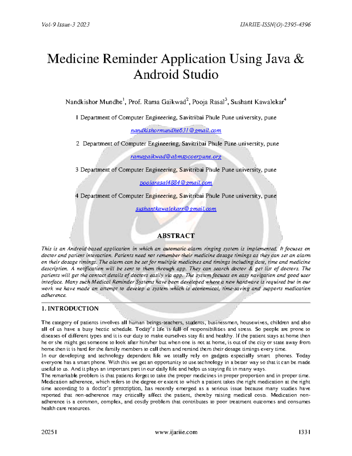 Medicine Reminder Application Using Java Android Studio ijariie 20251 ...