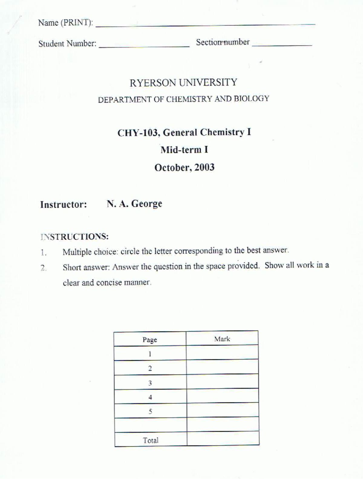 2003 CHY 103 Midterm 1-03 - RTA 101 - Studocu