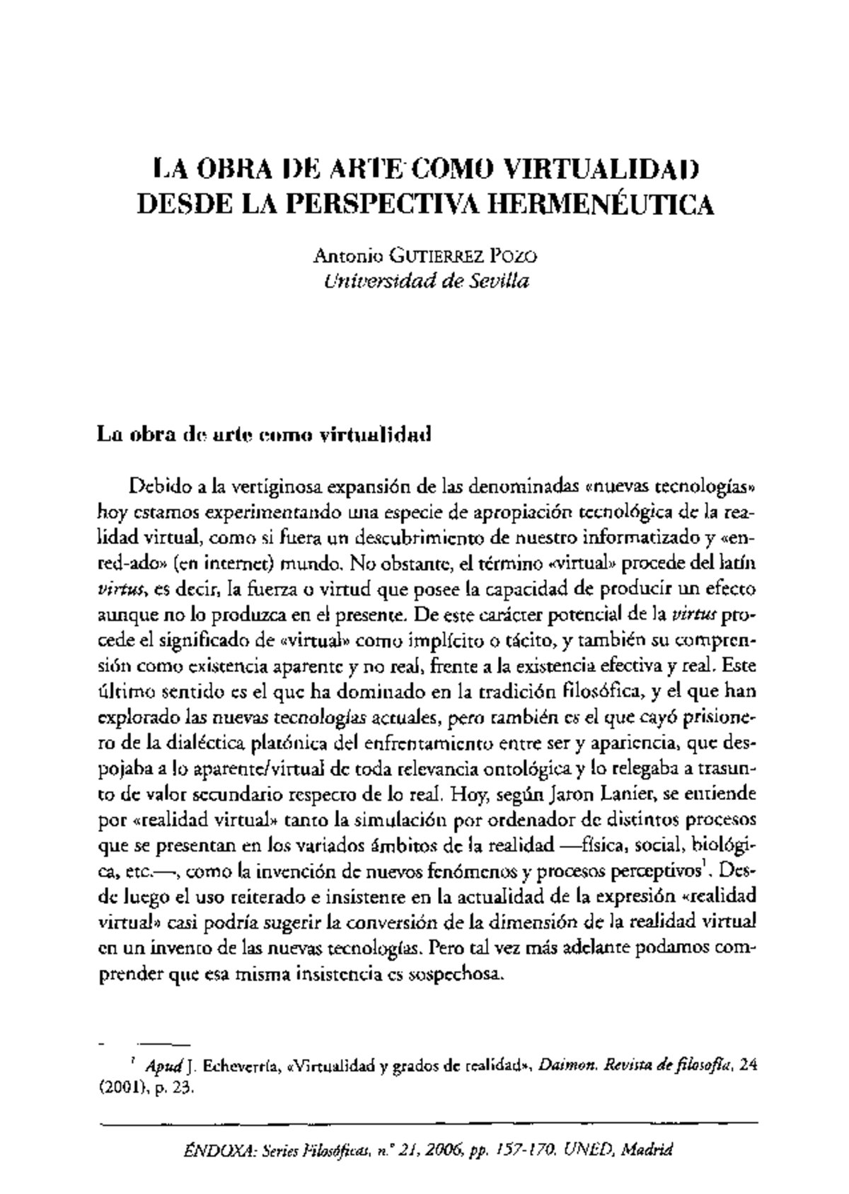 La Obra De Arte Como Virtualidad Desde La Perspectiva Hermen Utica - LA ...