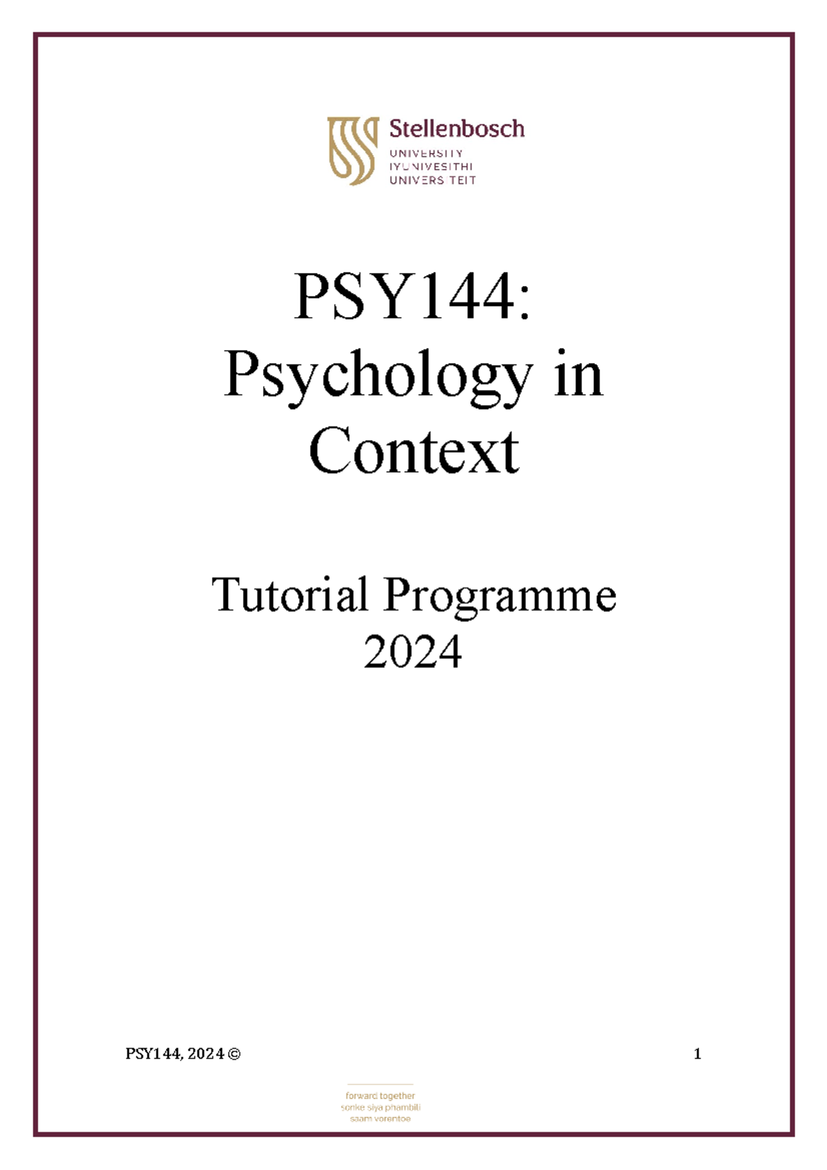 Psychology 144 Tutorial Programme Term 3 2024 Eng - PSY 144 ...