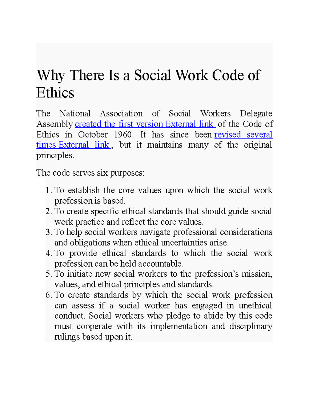 Social work Code of Ethics - Why There Is a Social Work Code of Ethics ...