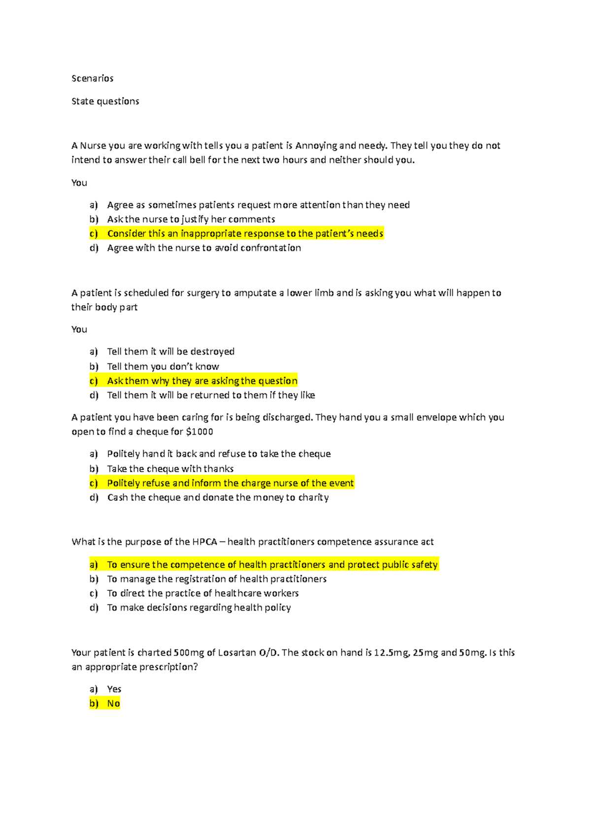 Prof responsibility questions with Answers - Scenarios State questions ...