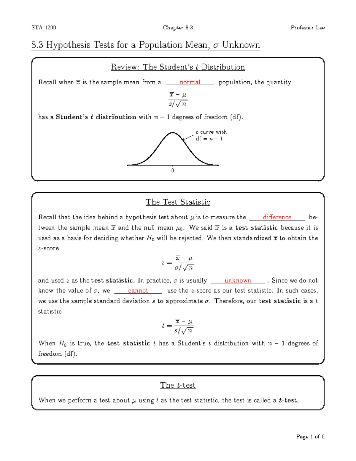 hypothesis testing population mean sigma unknown calculator