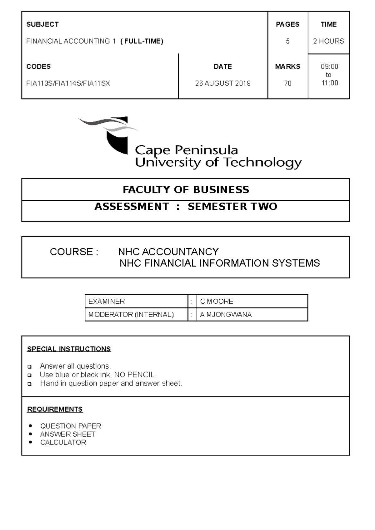 Financial Accounting 1 Formal TEST - SUBJECT FINANCIAL ACCOUNTING 1 ...