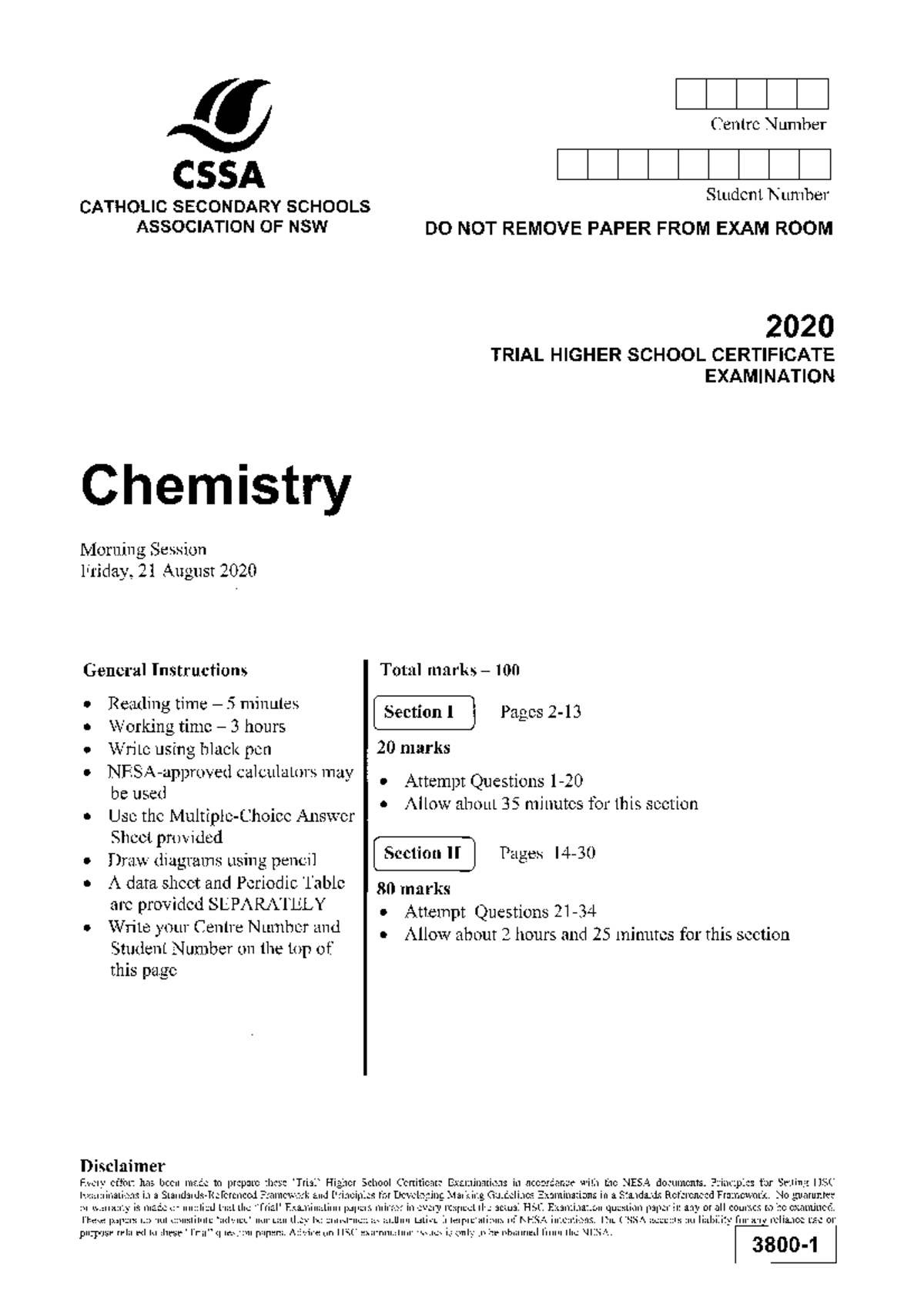 Year 12 Chemistry Trial HSC Exam - 15050 - Studocu