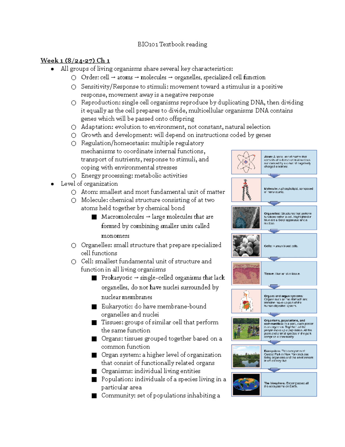 BIO101 Unit One Study Guide - BIO101 Textbook Reading Week 1 (8/24-27 ...