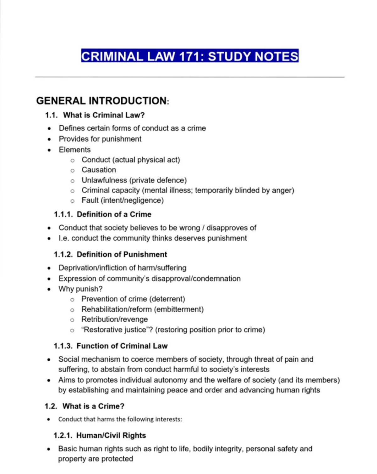 Criminal LAW 171 Study Notes - CRW2601 - Studocu