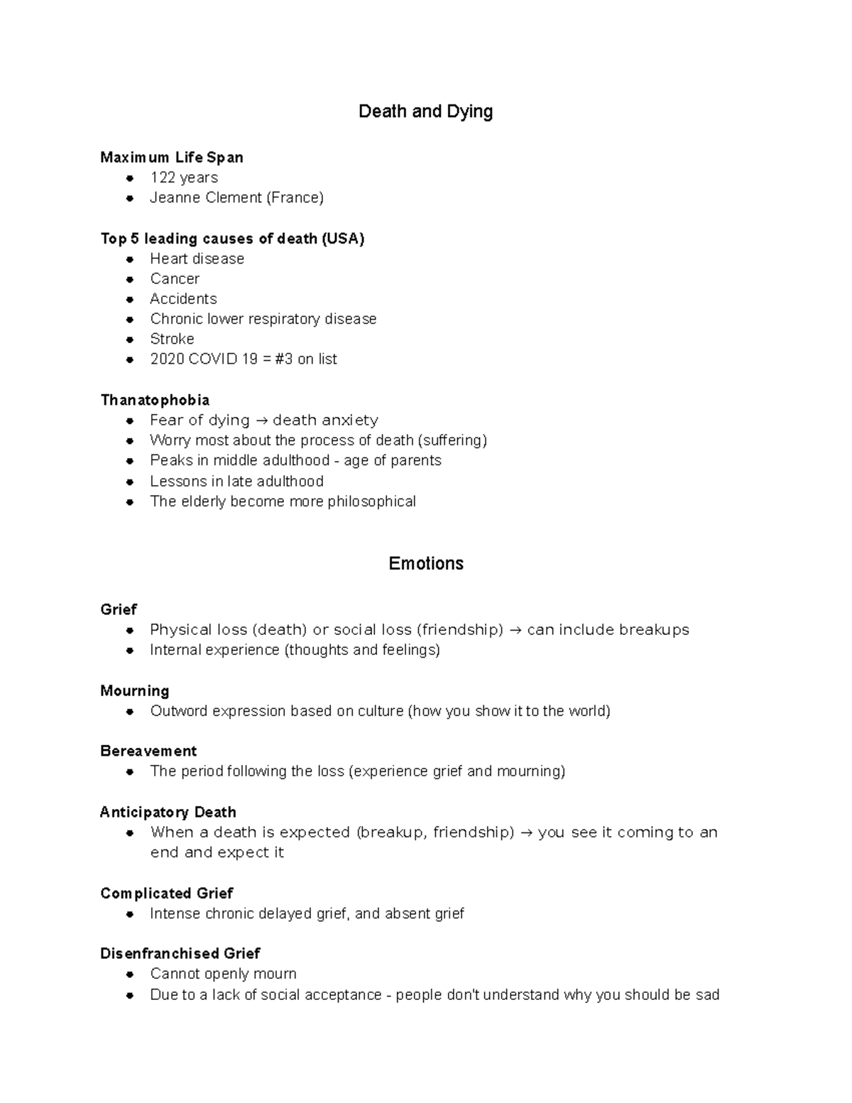 Module 11 Notes - PSY125 - Death and Dying Maximum Life Span 122 years ...