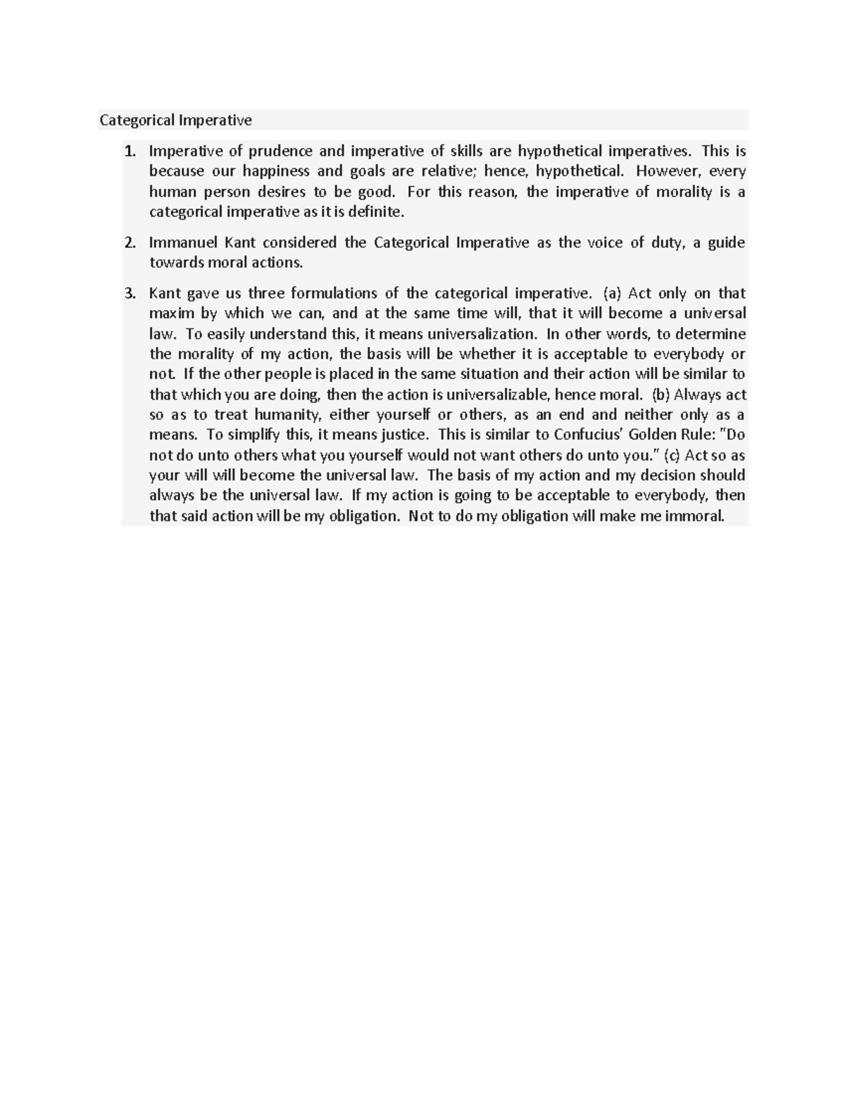 Categorical Imperative - Imperative of prudence and imperative of ...