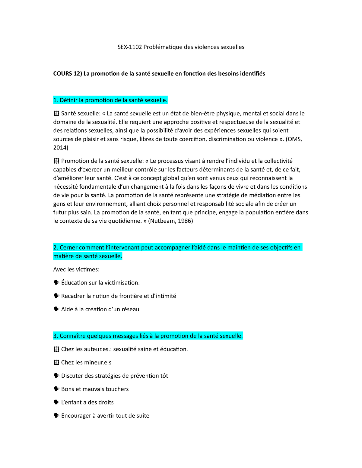 Sex 1102 Cours 12 Sex 1102 Problématique Des Violences Sexuelles Cours 12 La Promotion De La