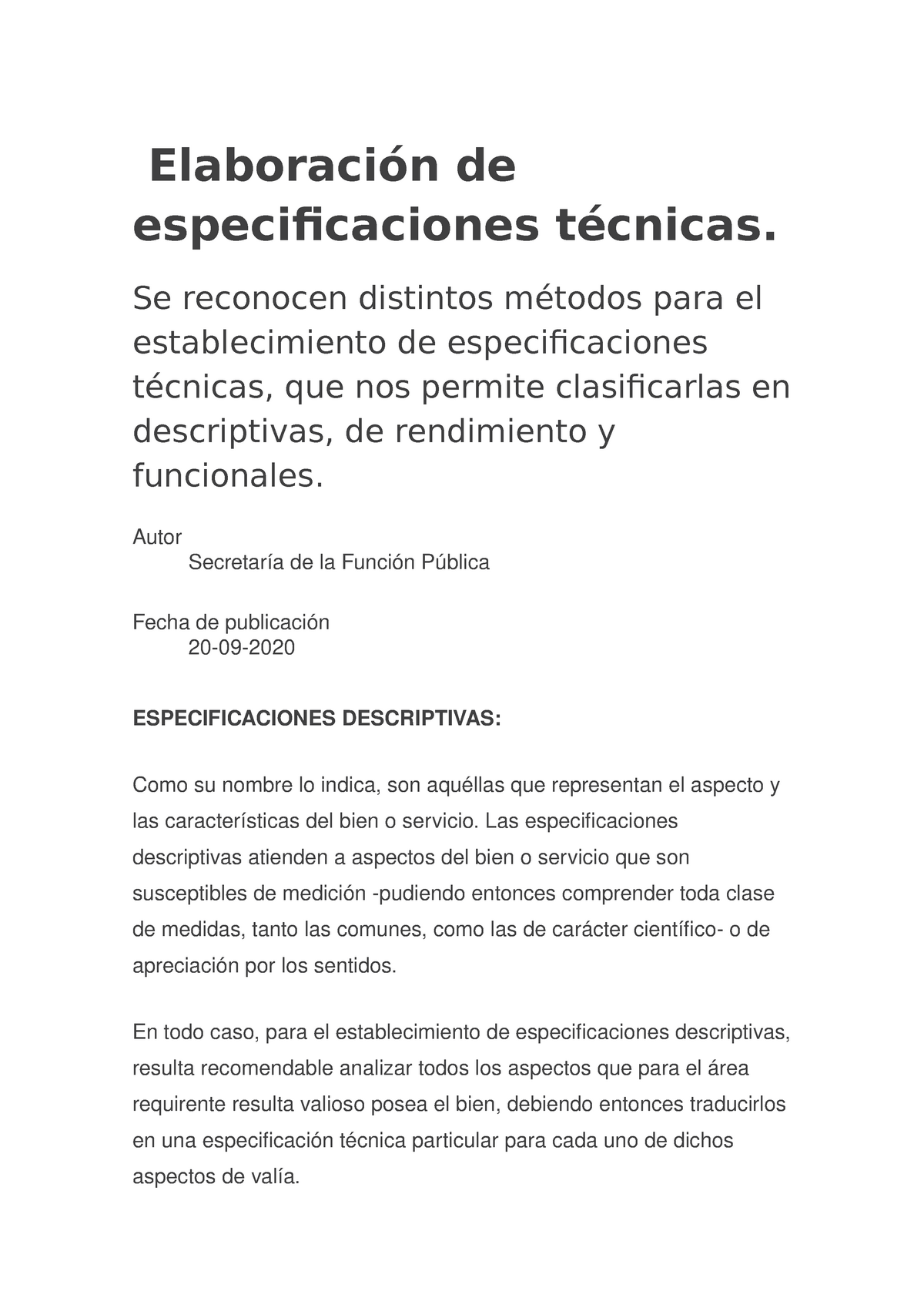 Elaboración De Especificaciones Técnicas Se Reconocen Distintos Métodos Para El 5605