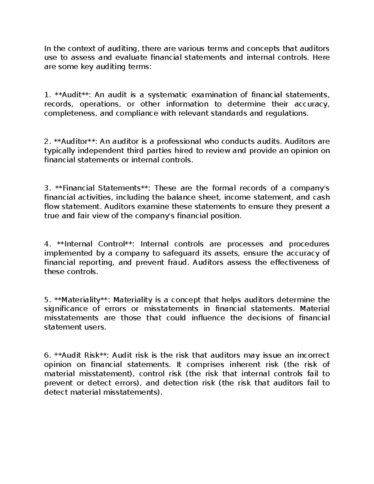 Terms in auditing - In the context of auditing, there are various terms ...