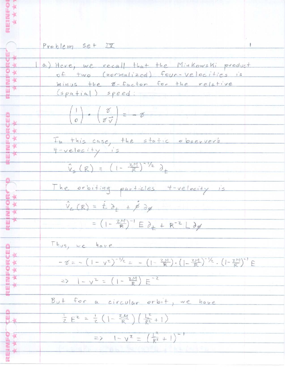 General Relativity - Problem Set 4 (solution) - PHY 6938 - Studocu