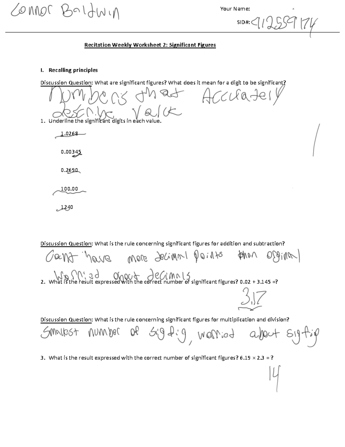 Recitation+Weekly+Worksheet+2+-+Sig.+figs - Your Name: SID#: Recitation ...